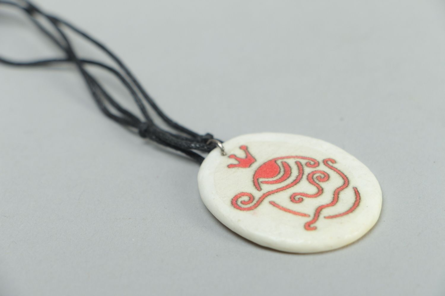 Interesting polymer clay pendant of oval shape photo 2