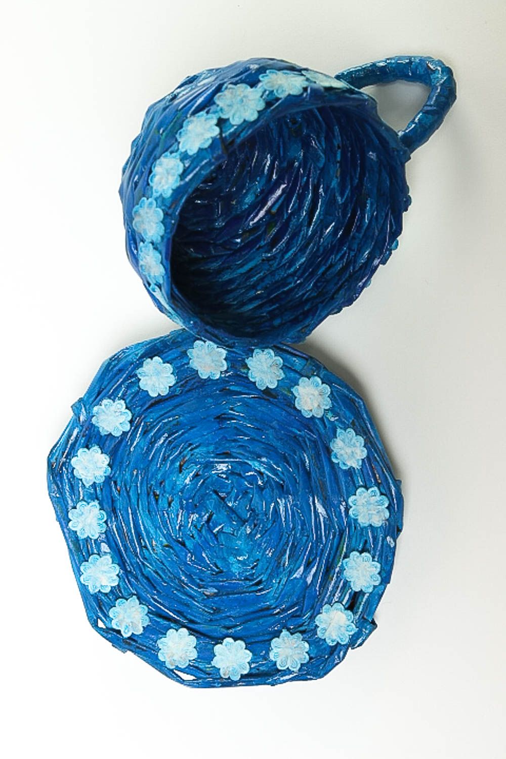 Cache pot design fait main Cache-pot forme tasse bleue Déco maison originale photo 2