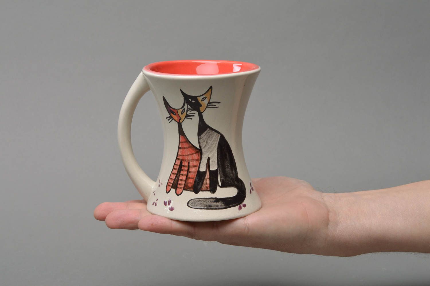 Belle tasse originale à thé faite main en porcelaine avec chat noir vaisselle photo 4
