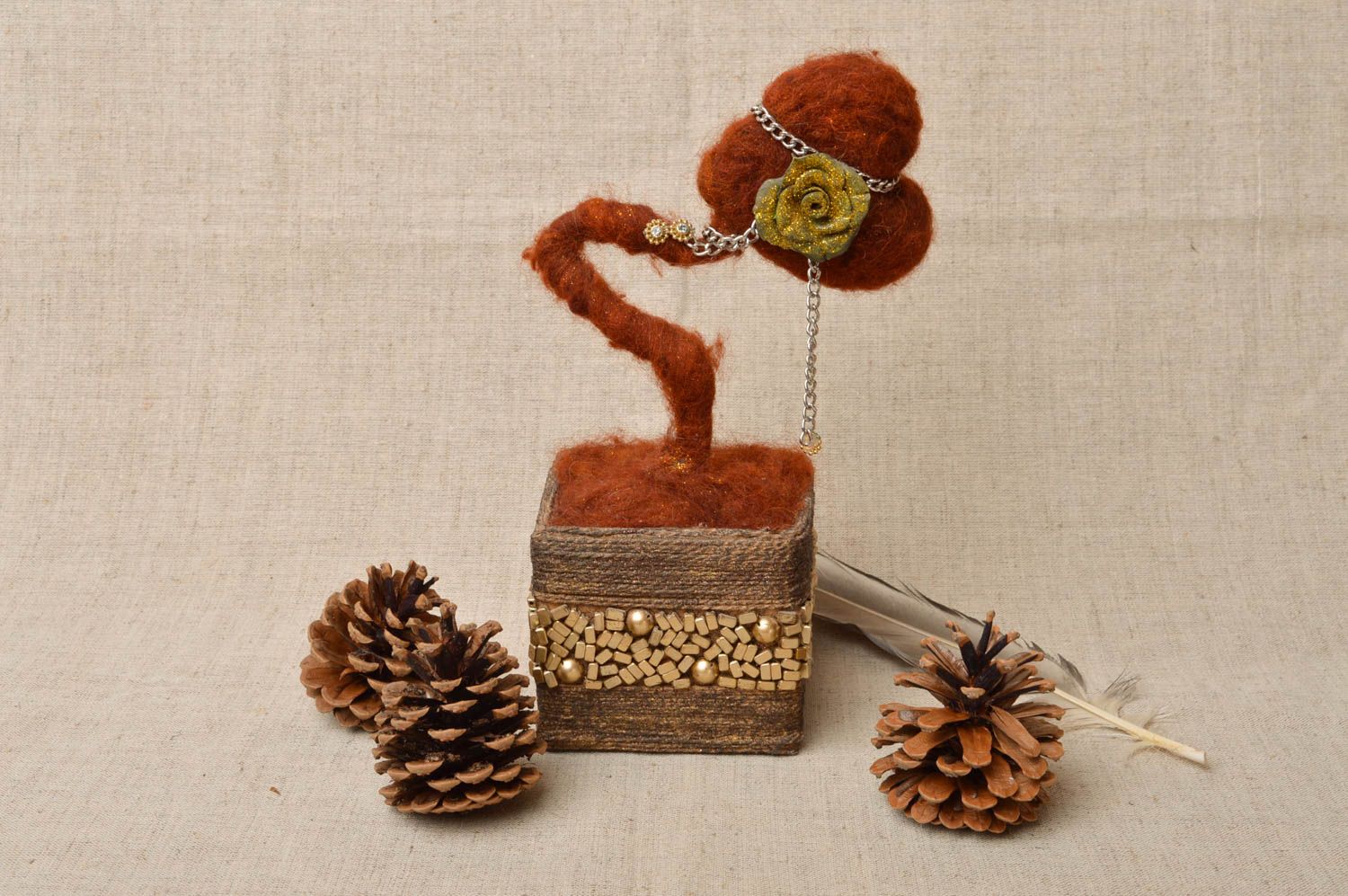 Handmade Baum künstlich Tisch Deko Wohn Accessoire Topiary Herz mit Rose foto 1