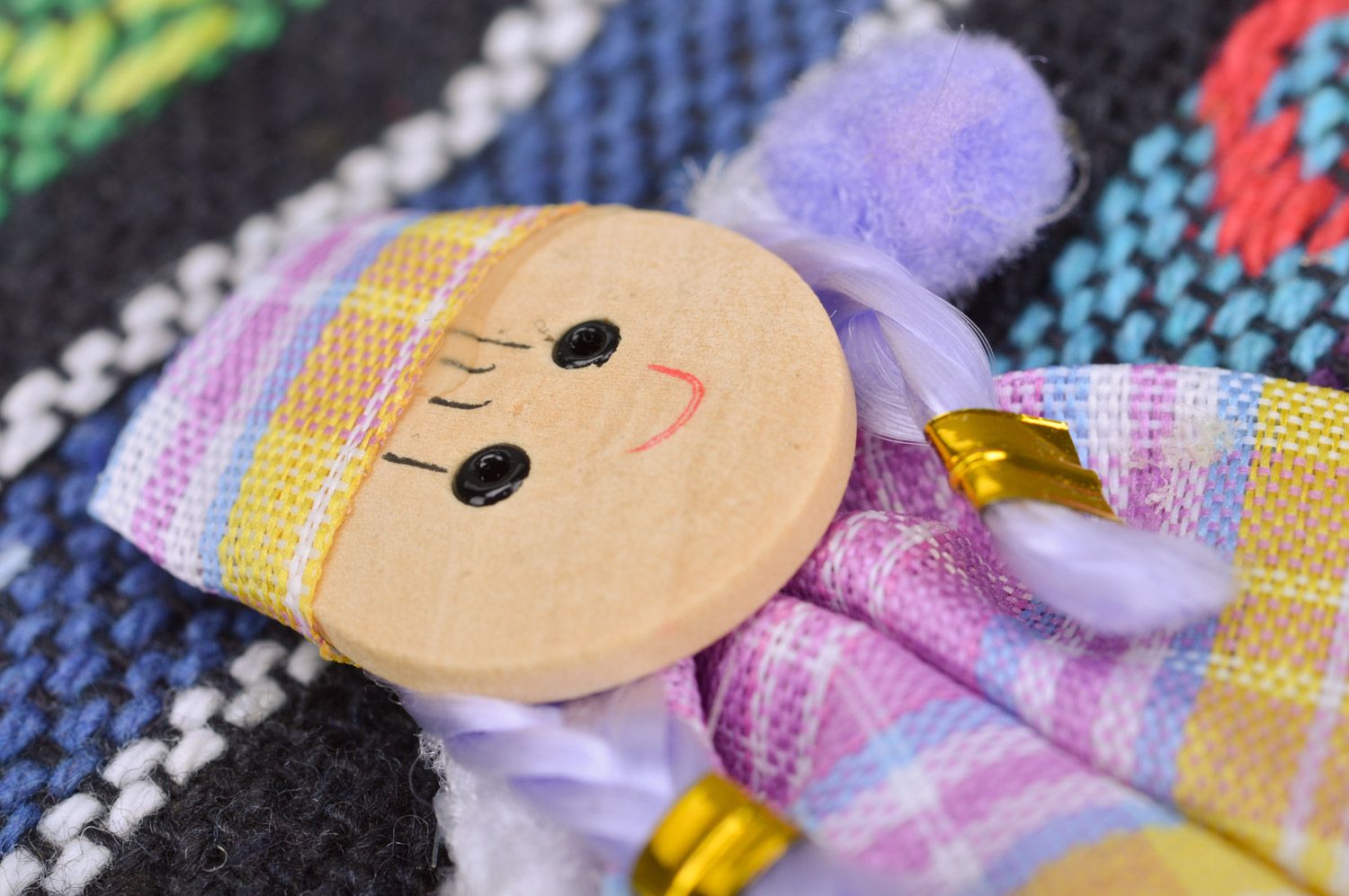 Bunte gestreifte Handytasche aus Stoff handmade mit Puppe für Mädchen foto 4