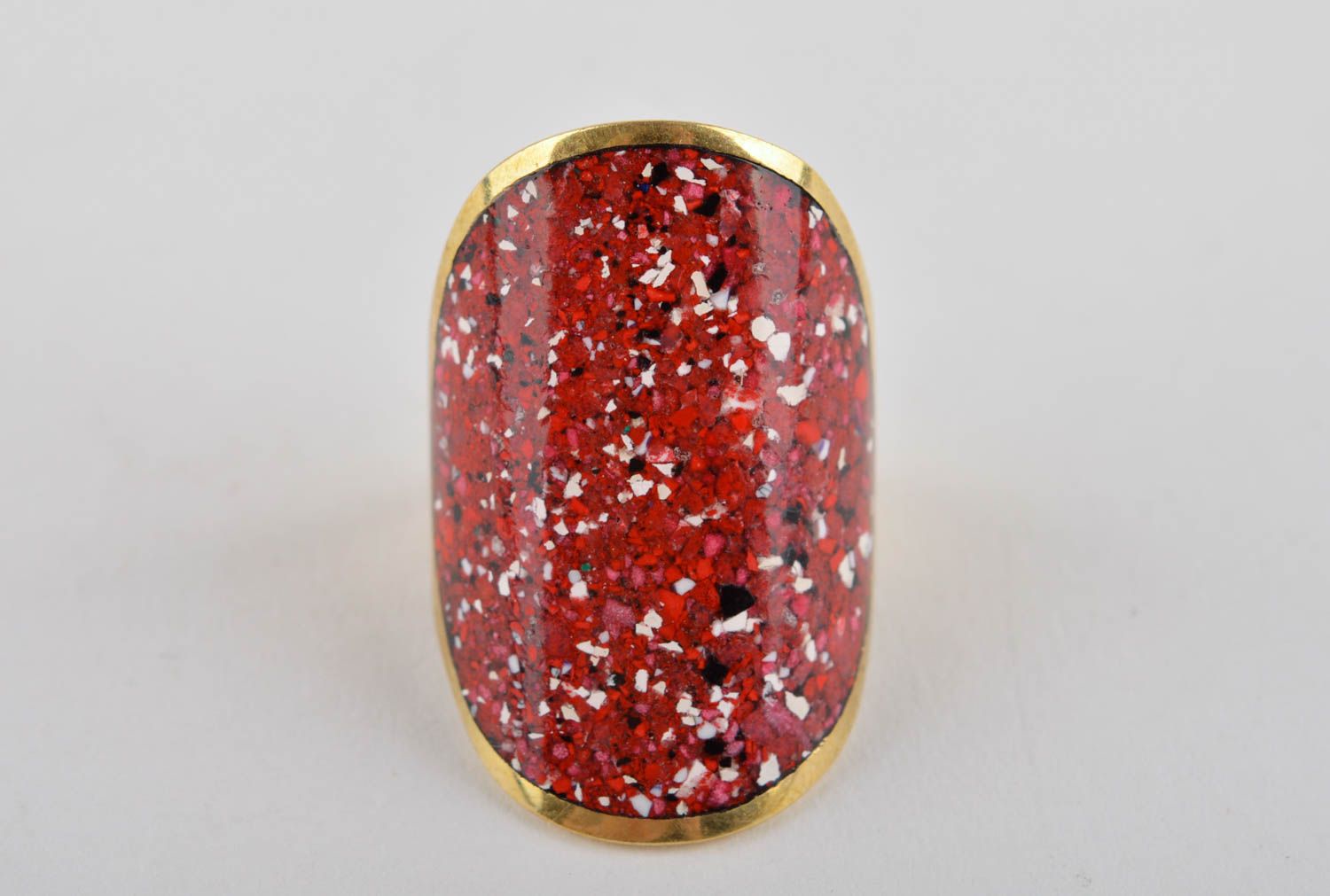 Кольцо ручной работы украшение из латуни модное кольцо красное большое фото 2