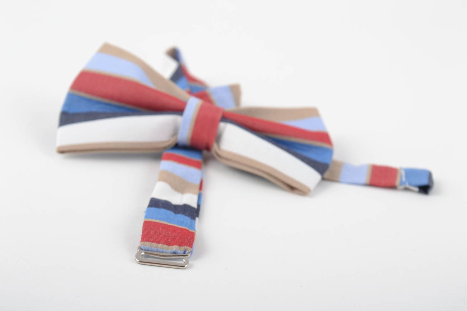 Unusual handmade striped cotton fabric bow tie unisex accessory photo 5