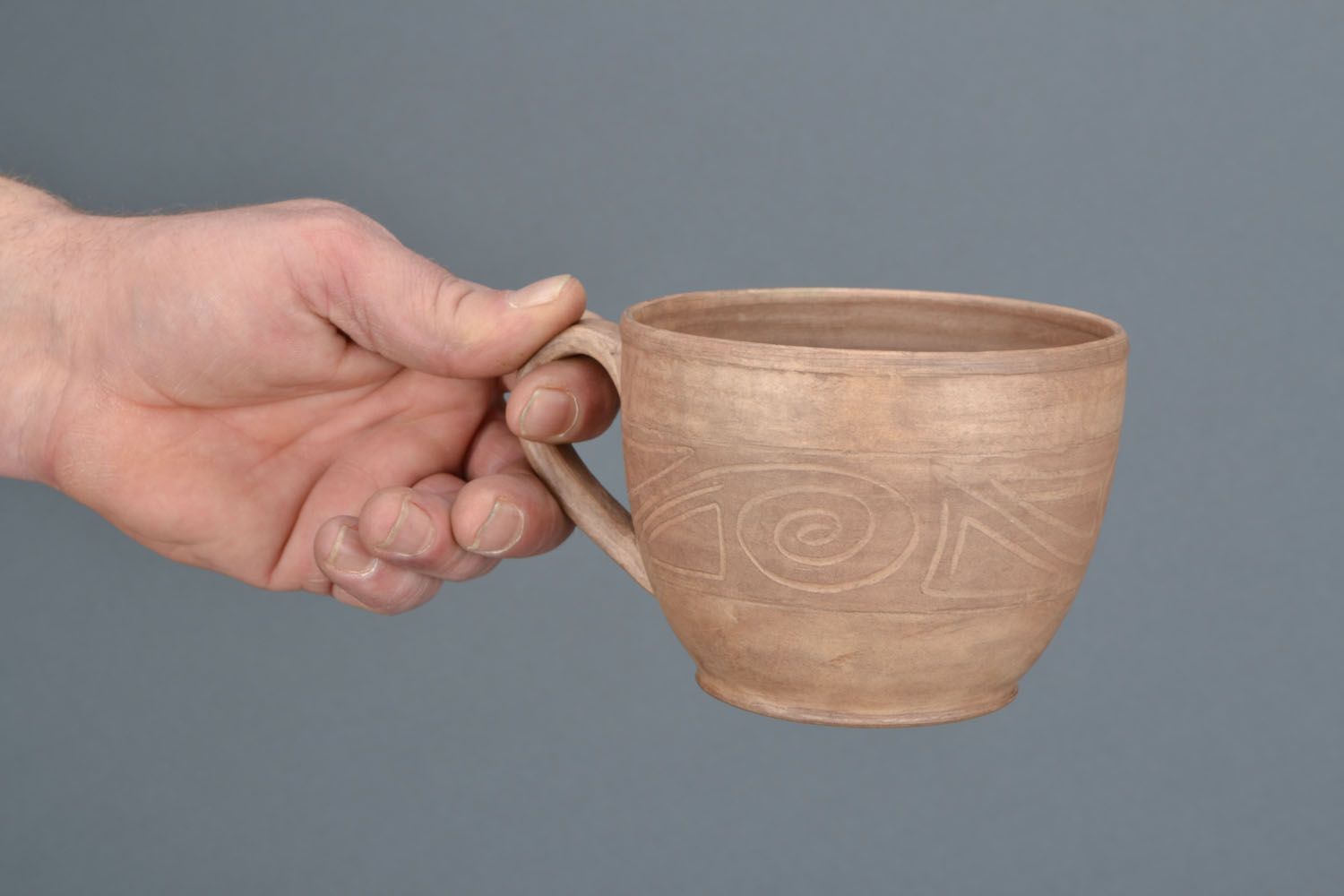 White clay Greek-style non-glazed coffee cup with handle photo 2