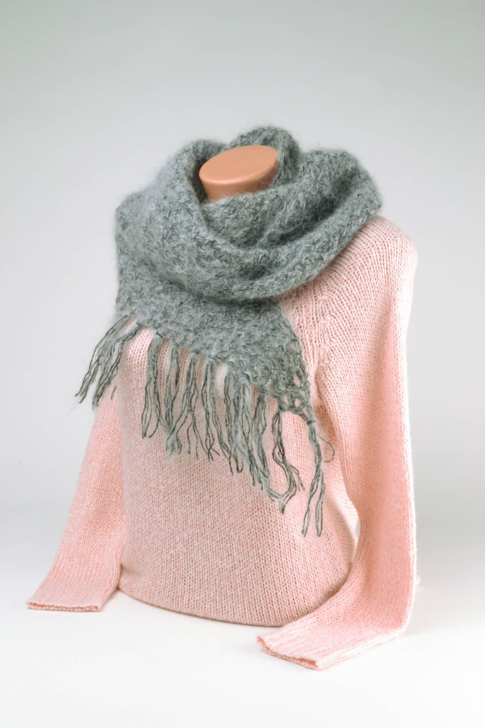 Gray mohair crochet scarf photo 2