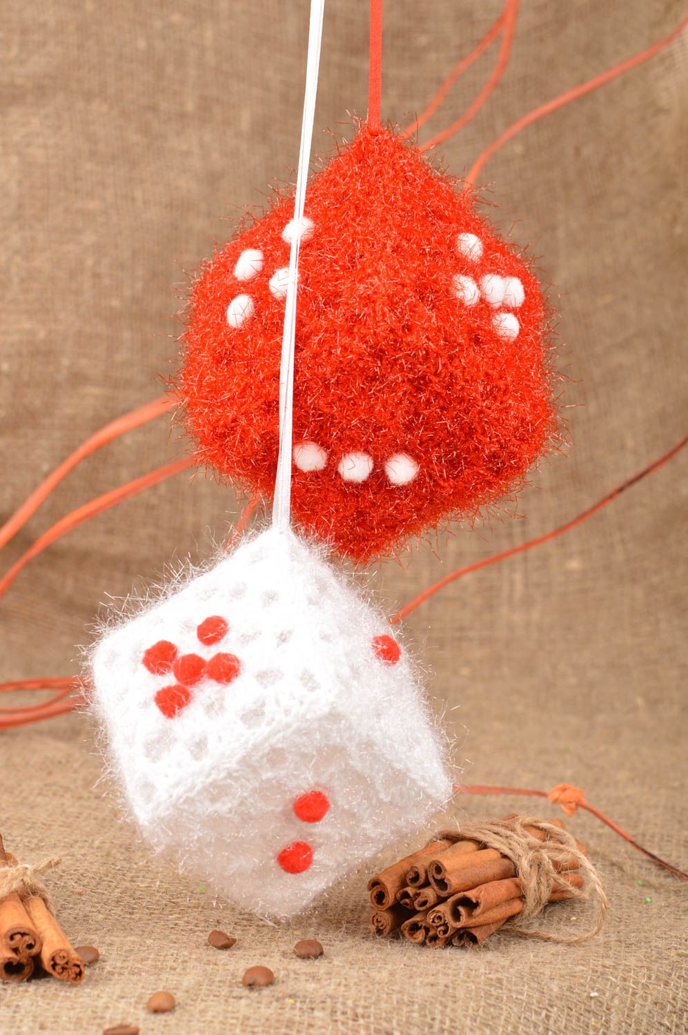Interior crochet pendant red cubes made of acrylics handmade home decor photo 1