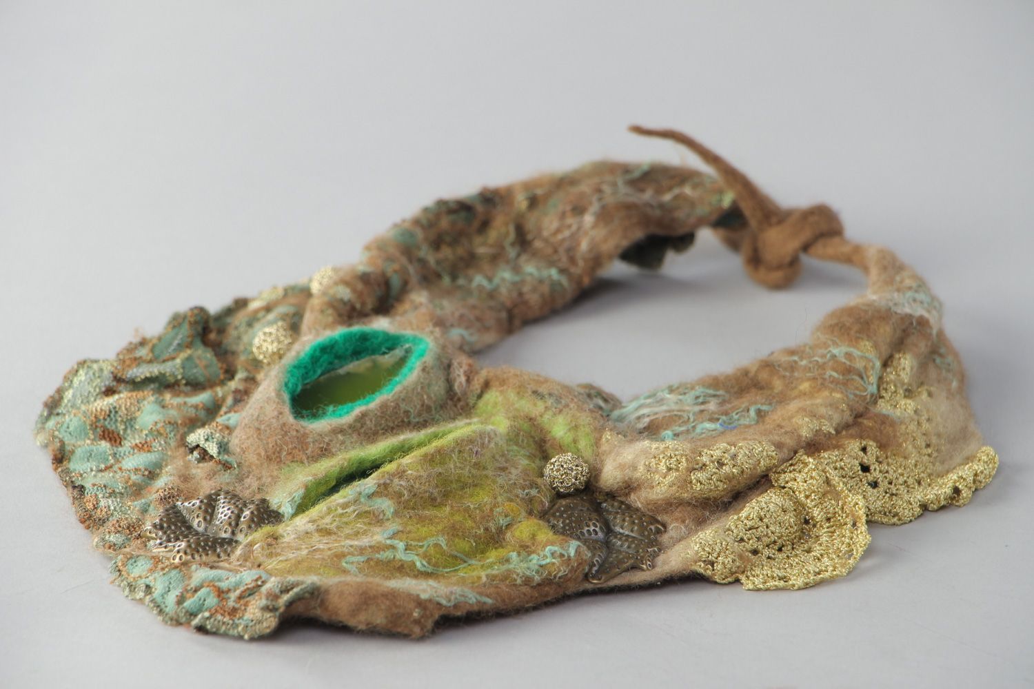 Handmade Collier aus Wolle in Felting Technik mit Naturstein Achat wunderbar  foto 3