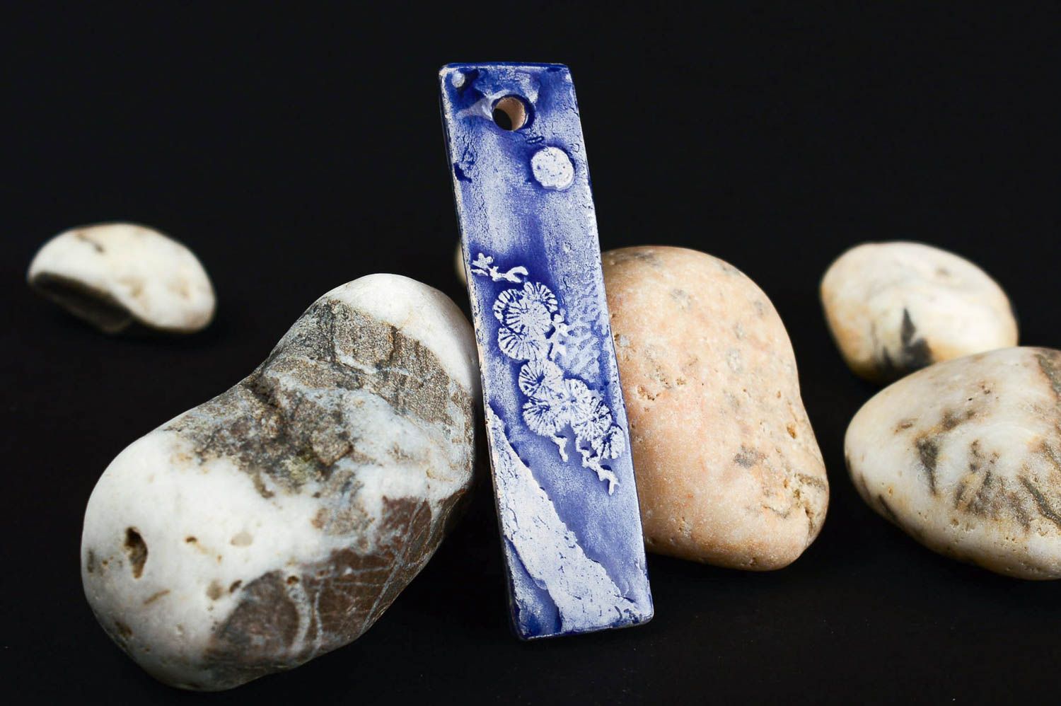 Handmade unusual pendant for girls ceramic blue pendant stylish female jewelry photo 1