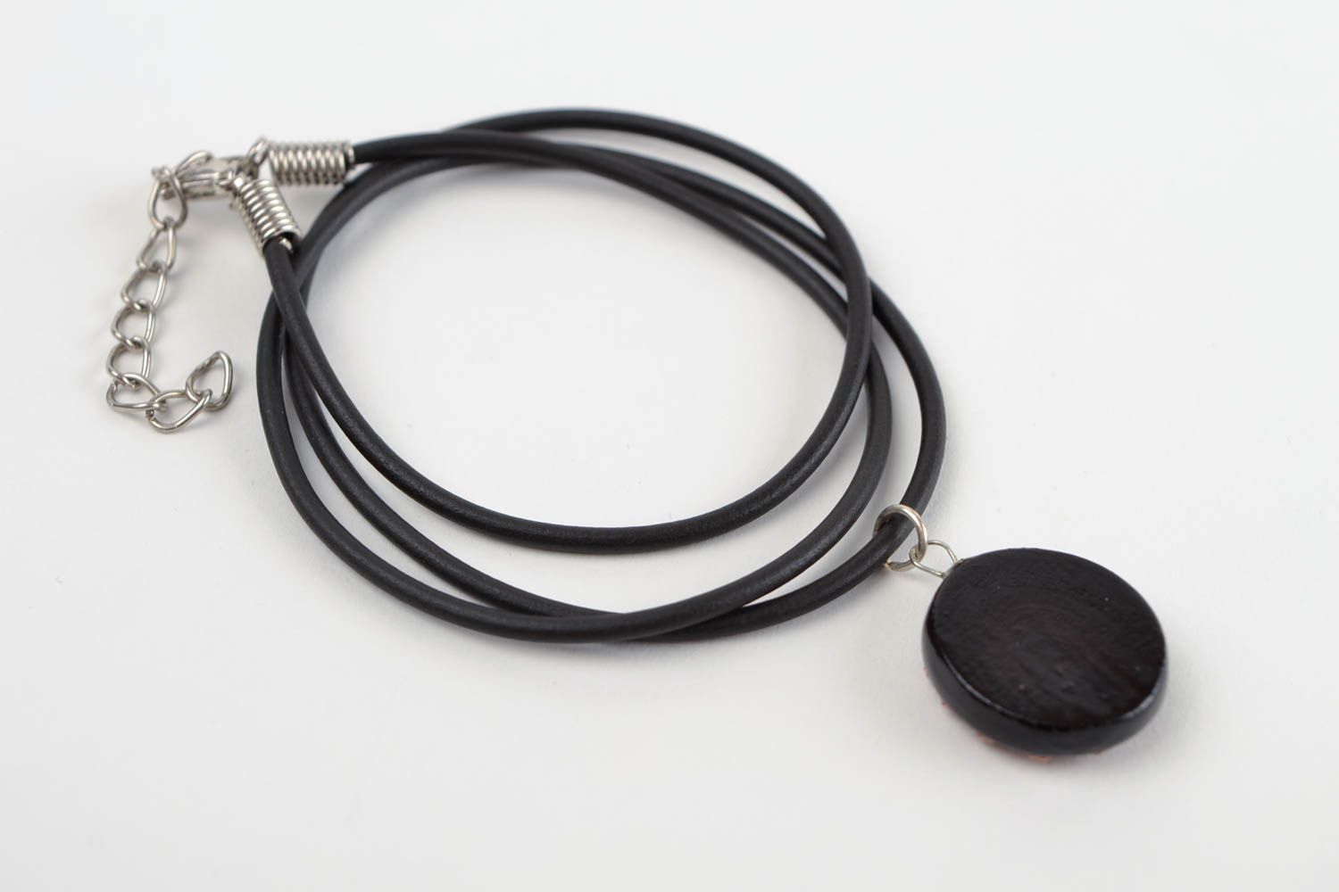 Handmade wooden pendant stylish neck accessory unusual round pendant gift photo 5
