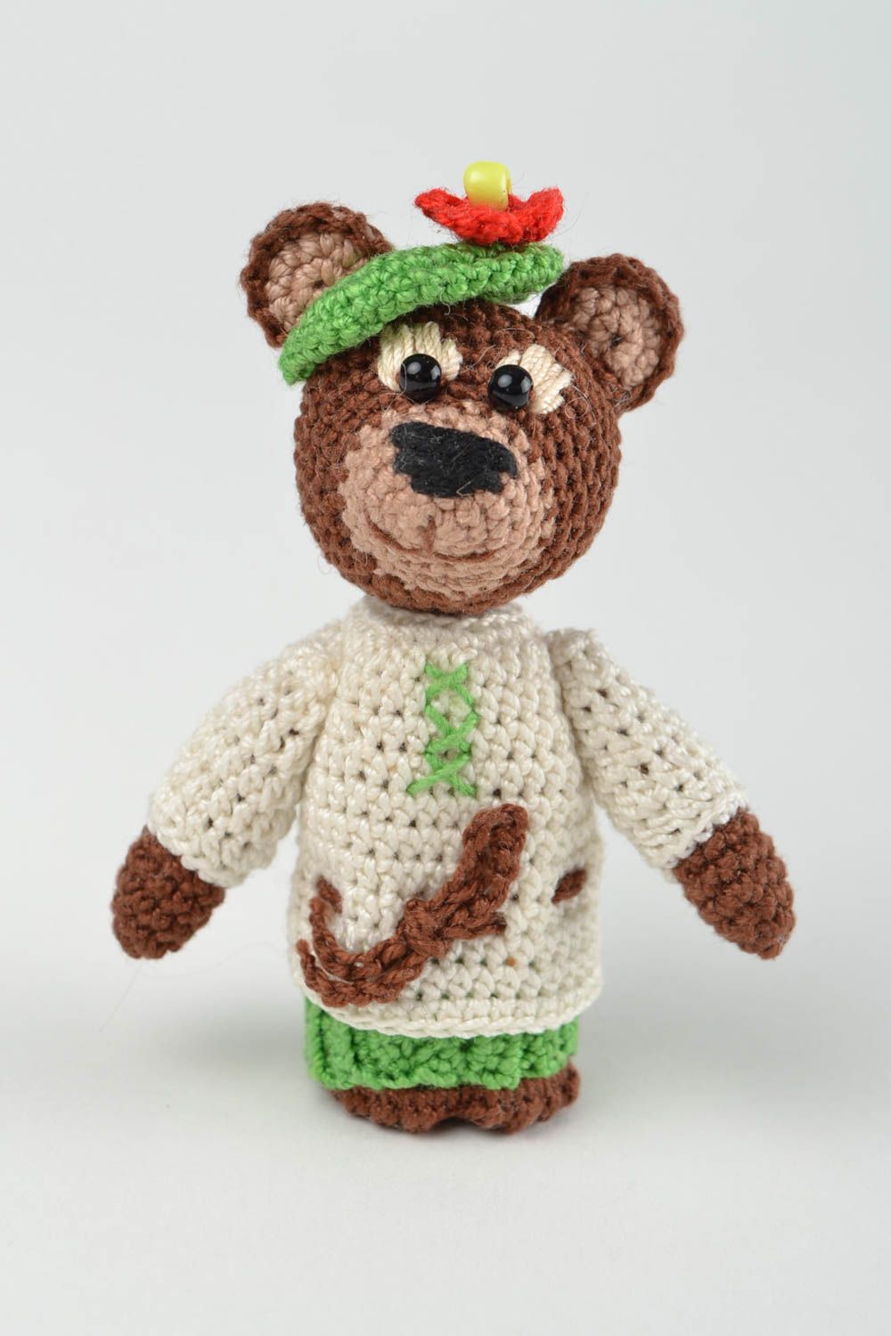 Marionnette doigt tricot ours Jouet fait main en fils de coton Cadeau enfant photo 3