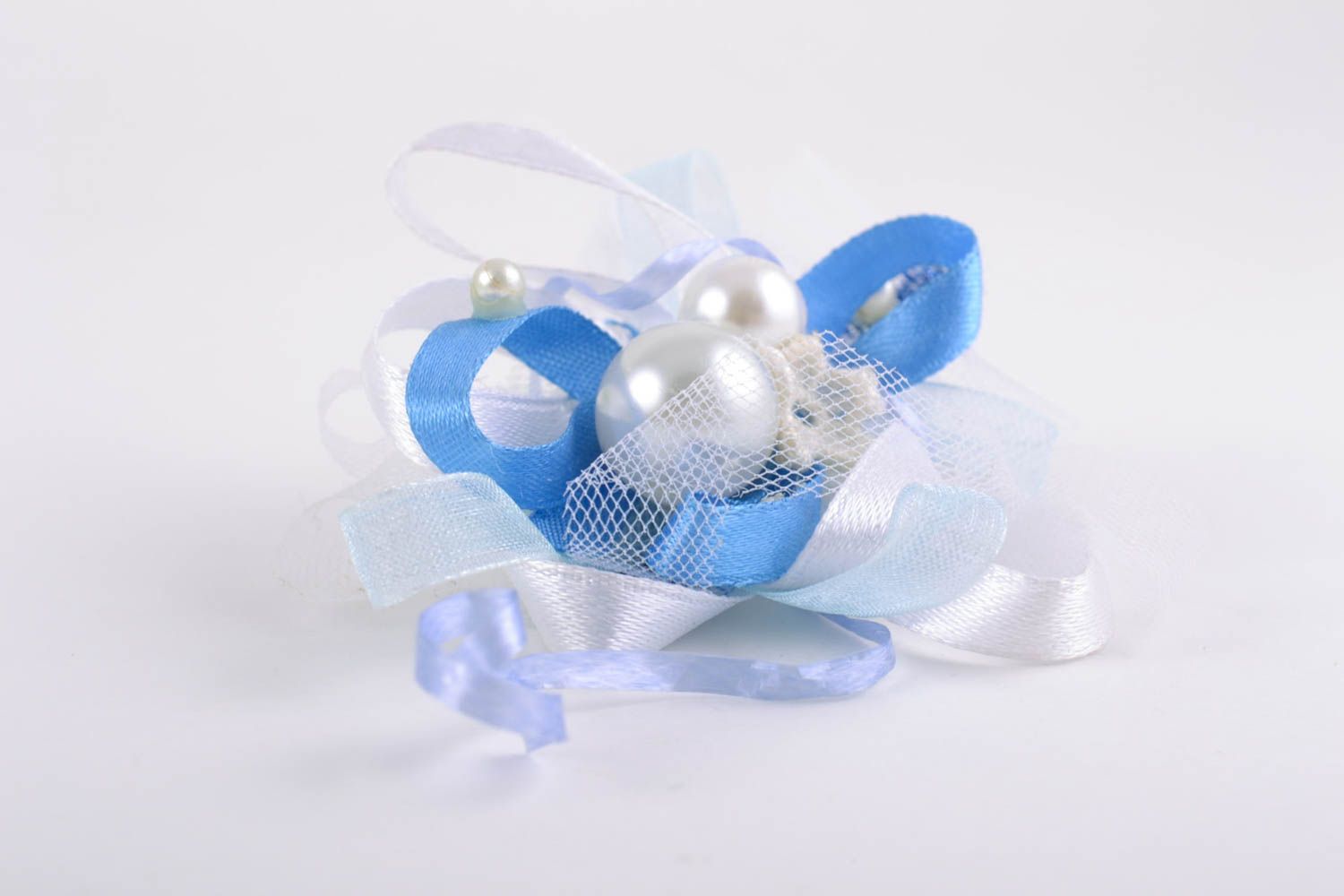 Fleur artificielle pour barrette faite main bleu blanc fourniture originale photo 4