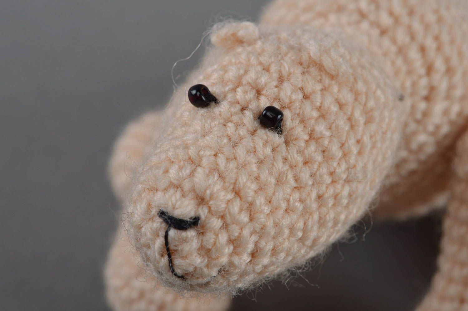Beautiful handmade soft toy crocheted of half-woolen and viscose threads Bear photo 3