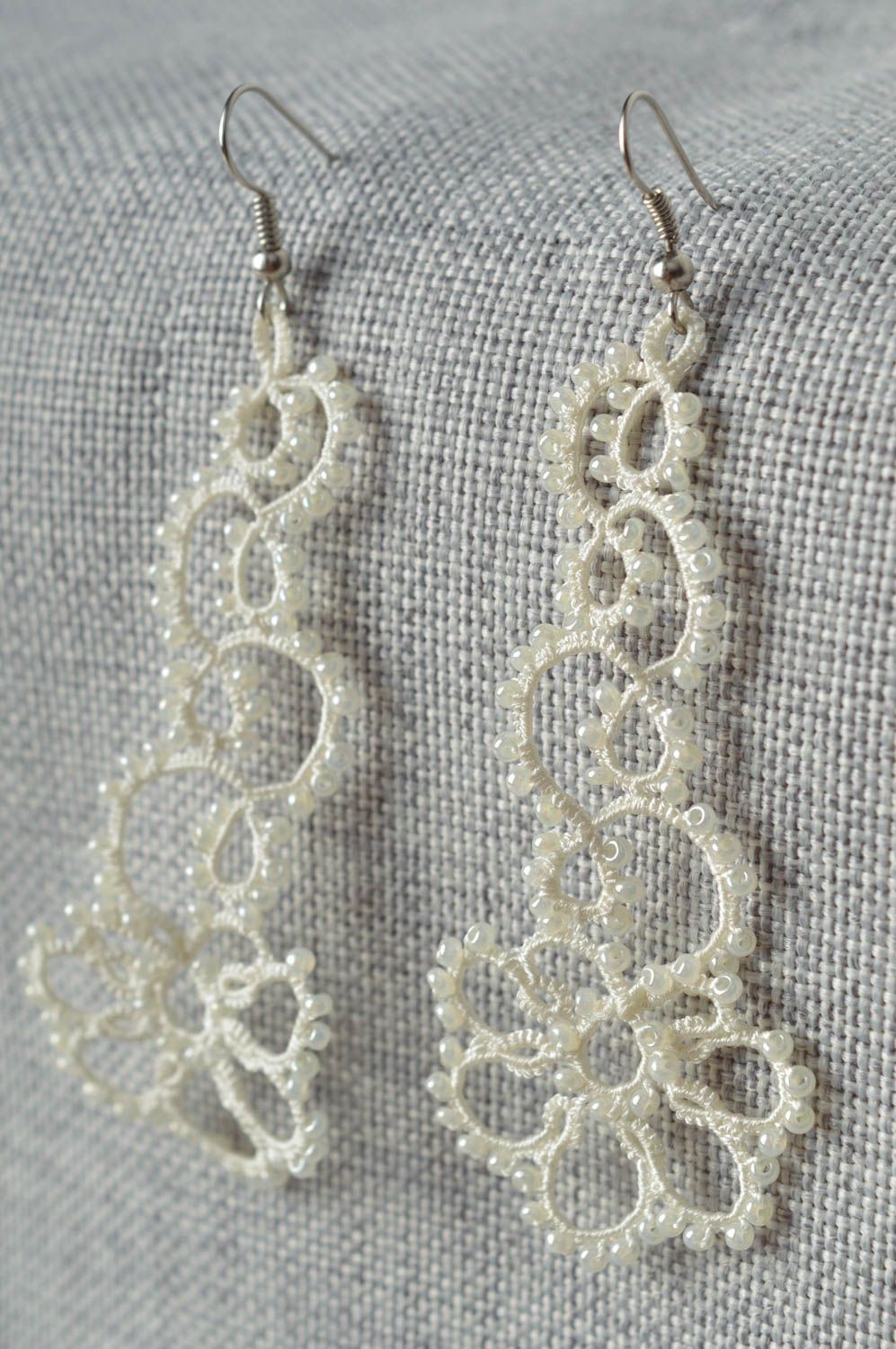 Stylish handmade woven lace earrings fashion accessories beaded earrings  photo 2
