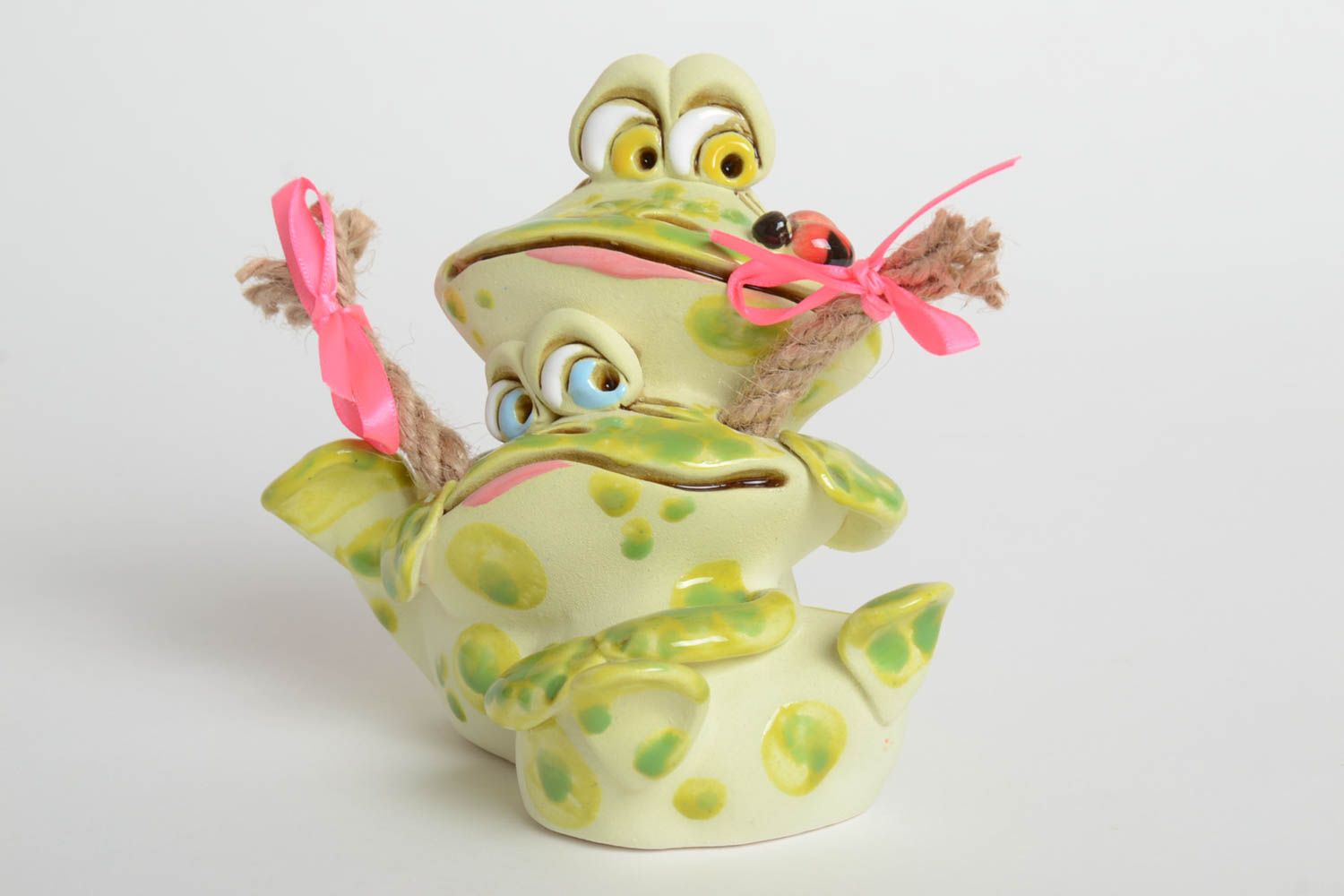 Tirelire pour enfant Tirelire fait main céramique deux grenouilles Cadeau enfant photo 5