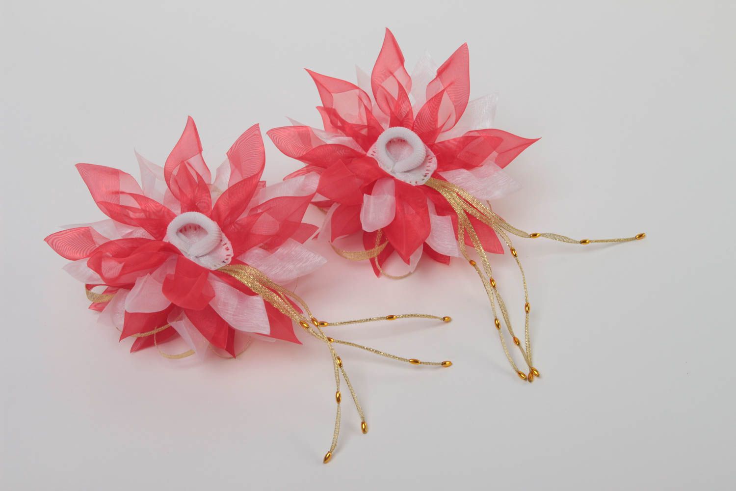 Set of 2 hair scrunchies handmade hair accessories flower hair ties  photo 4