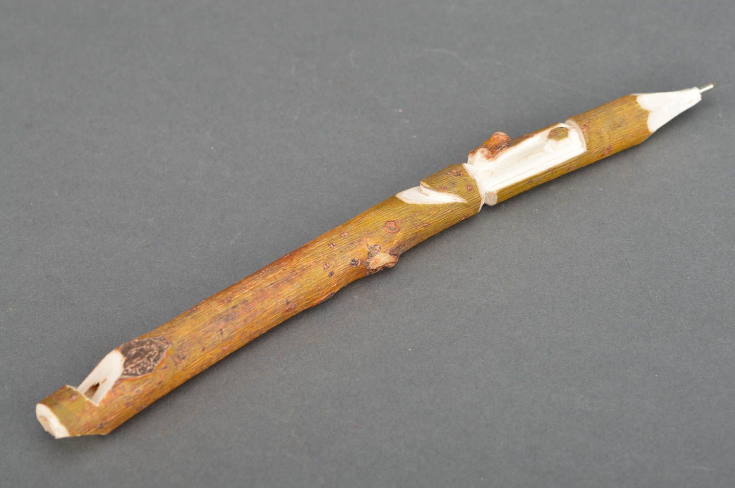 Оригинальная резная ручка свисток из дерева ручной работы с пастой Мужичок фото 4