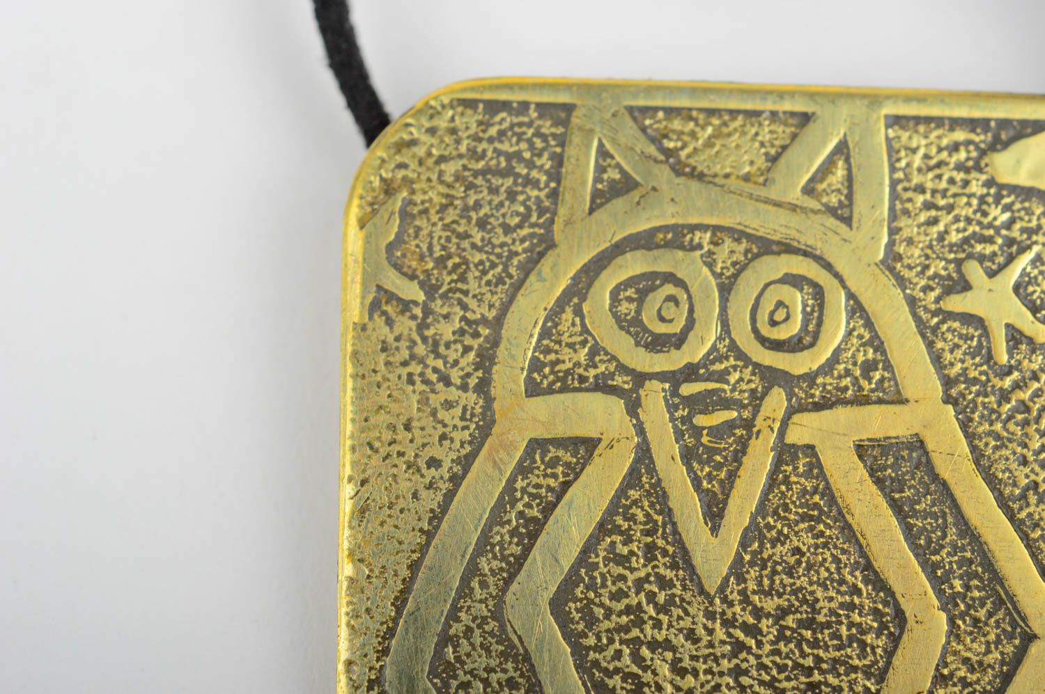 Handmade unusual metal pendant accessory on lace stylish brass pendant photo 4