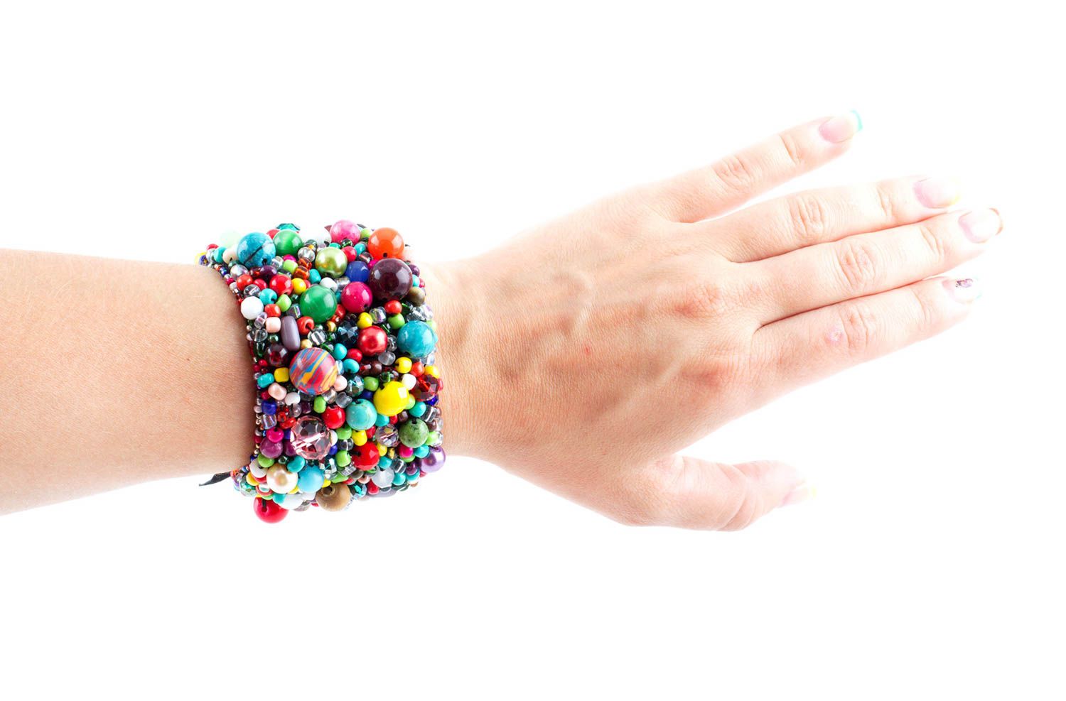 Bracelet en pierres Bijou fait main large multicolore Accessoire femme photo 1