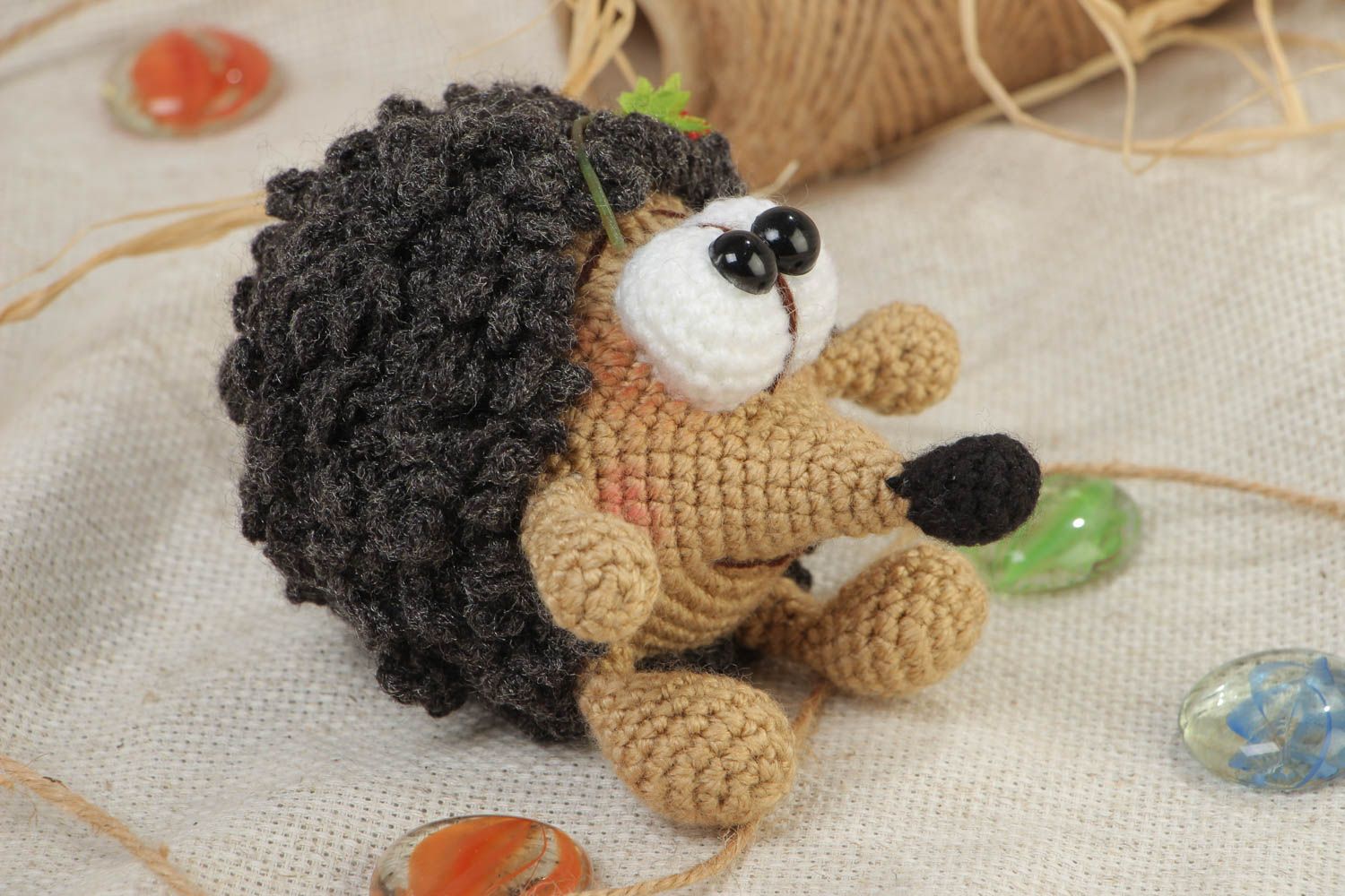Handmade crocheted acrylic toy brown cute hedgehog present for children photo 1