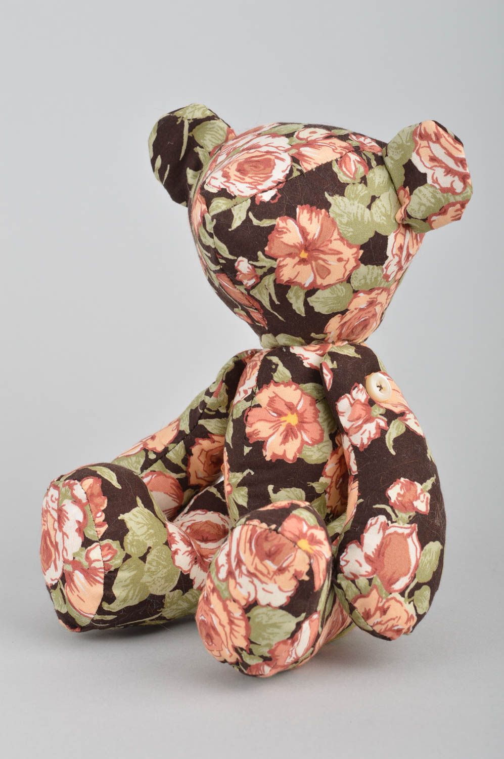 Beautiful handmade children's cotton fabric soft toy bear with flower print photo 5