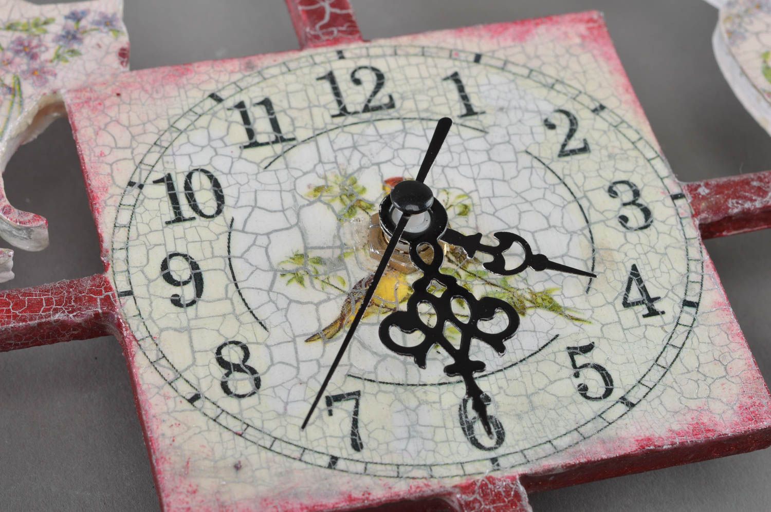 Reloj de pared contrachapado cuadrado original hecho a mano con decoupage foto 2