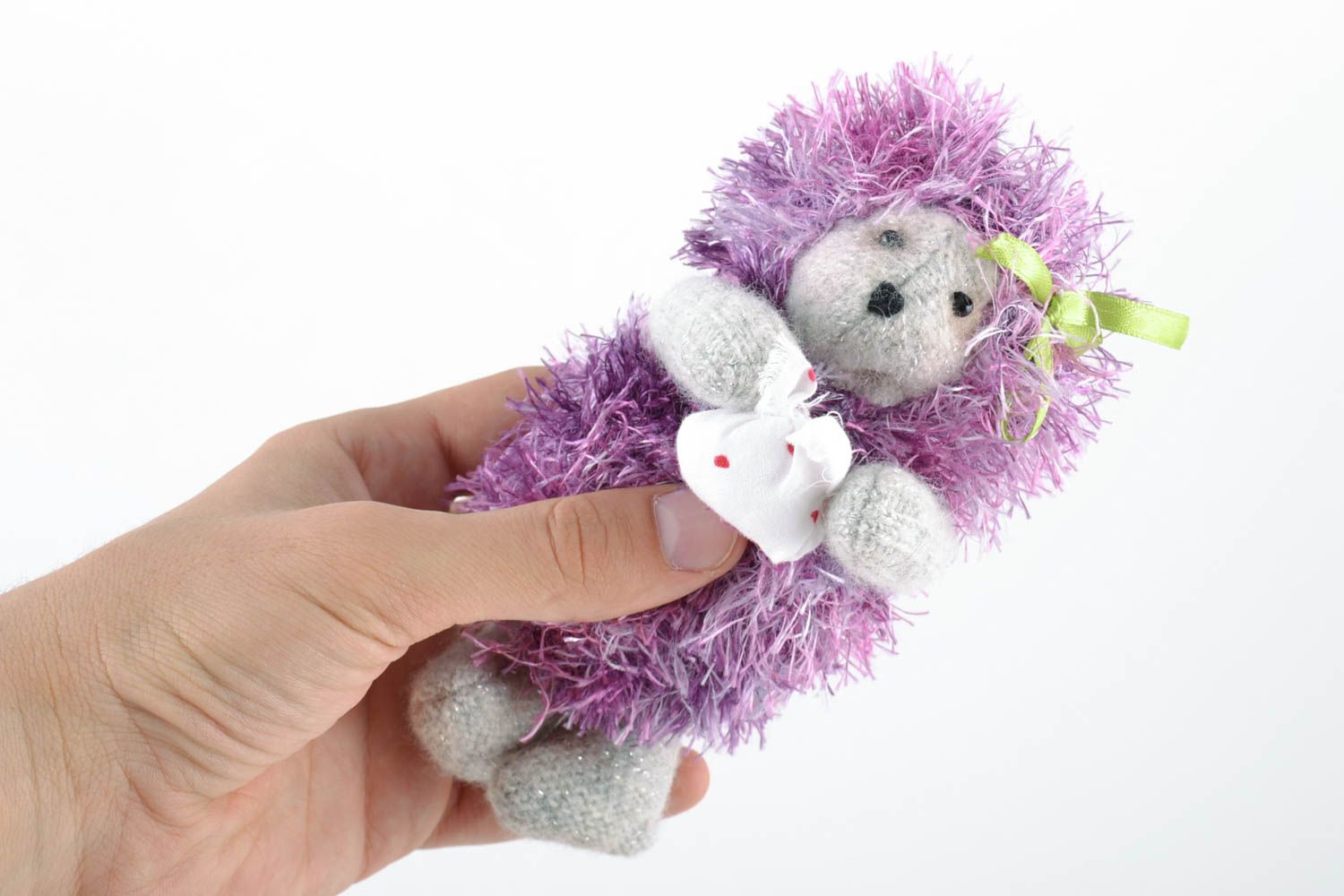 Small lilac handmade soft crochet toy Hedgehog photo 2