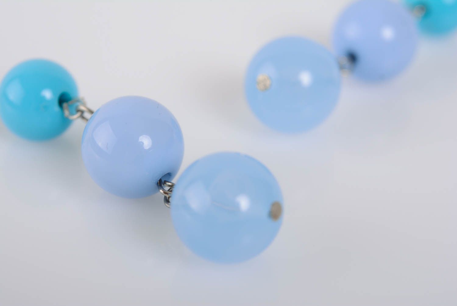 Handmade earrings with plastic beads in blue colors long designer accessory photo 3
