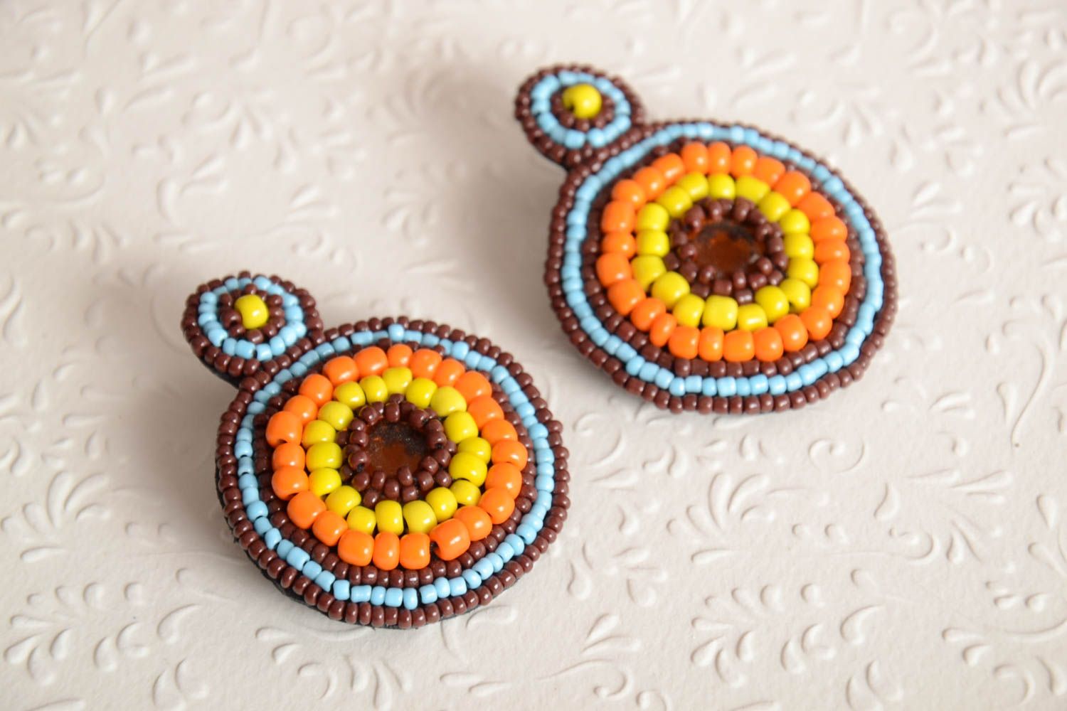 Round colorful beaded earrings handmade unusual accessory designer earrings photo 1