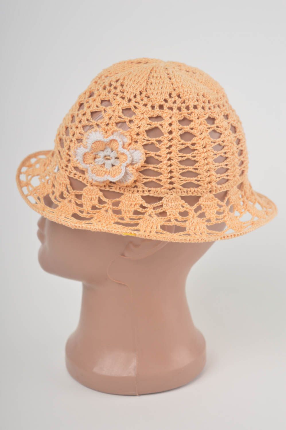Handmade crocheted hat openwork hat children hat summer panama hat for girl photo 2