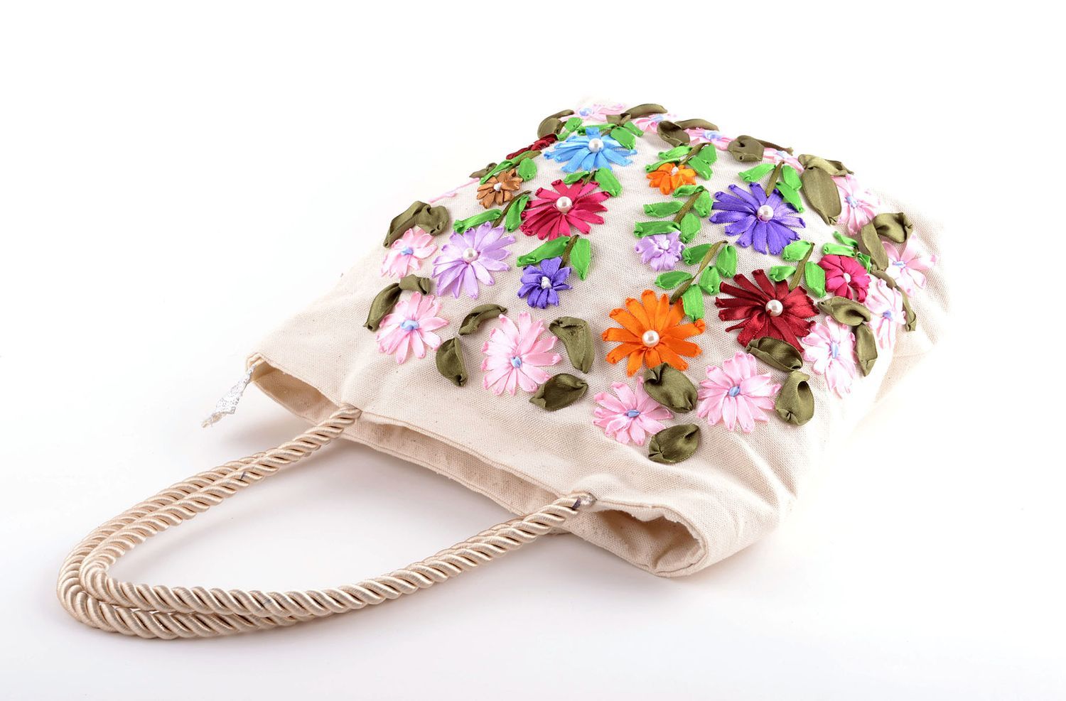 Handmade linen shoulder bag embroidered textile bag elegant summer bag photo 2