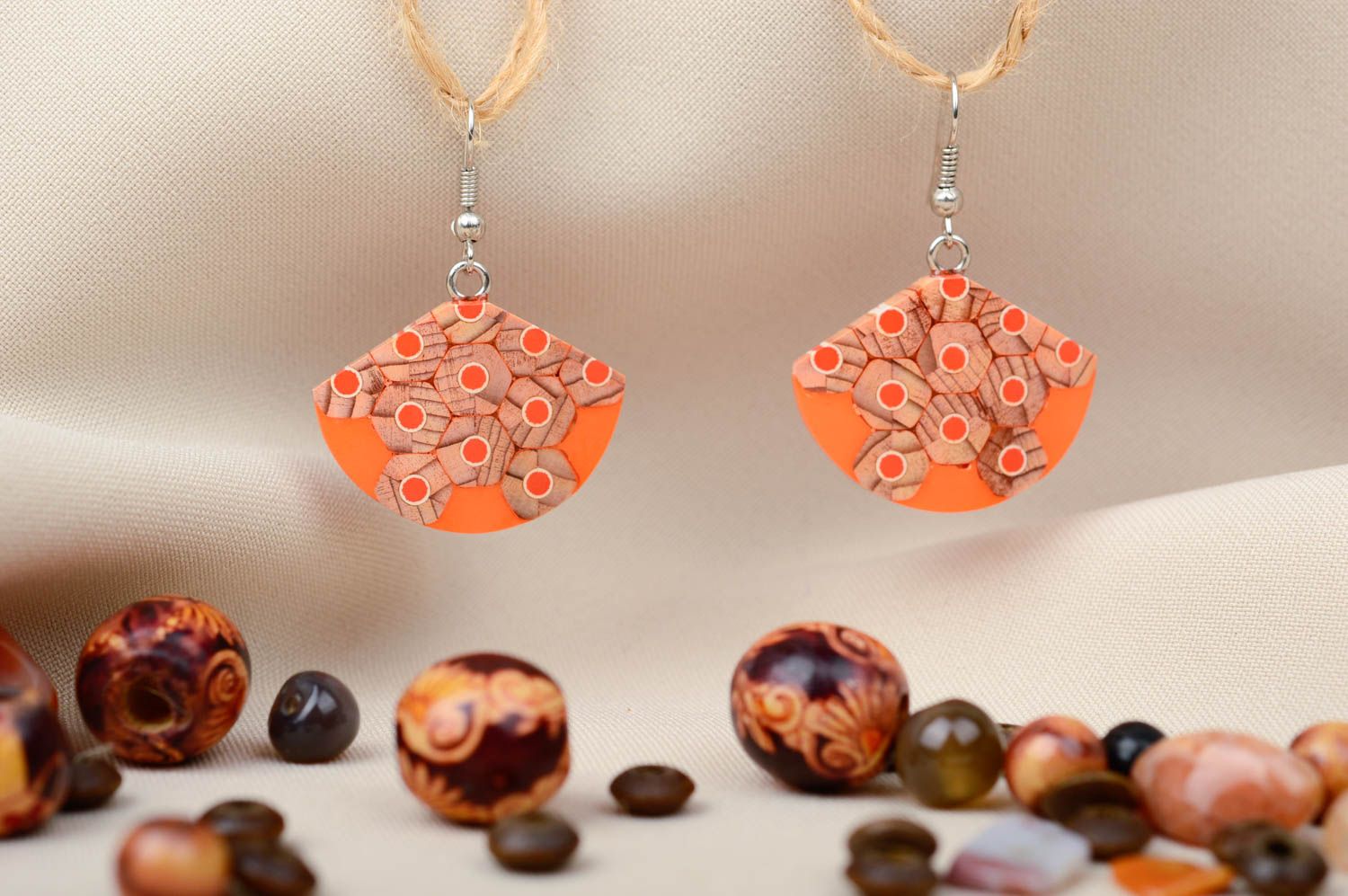 Pendientes originales anaranjados bonitos bisutería artesanal regalo para mujer foto 1