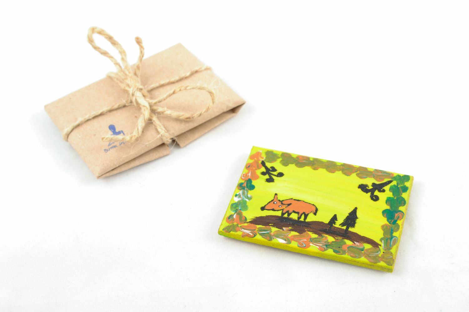 Bright handmade fridge magnet with package photo 1