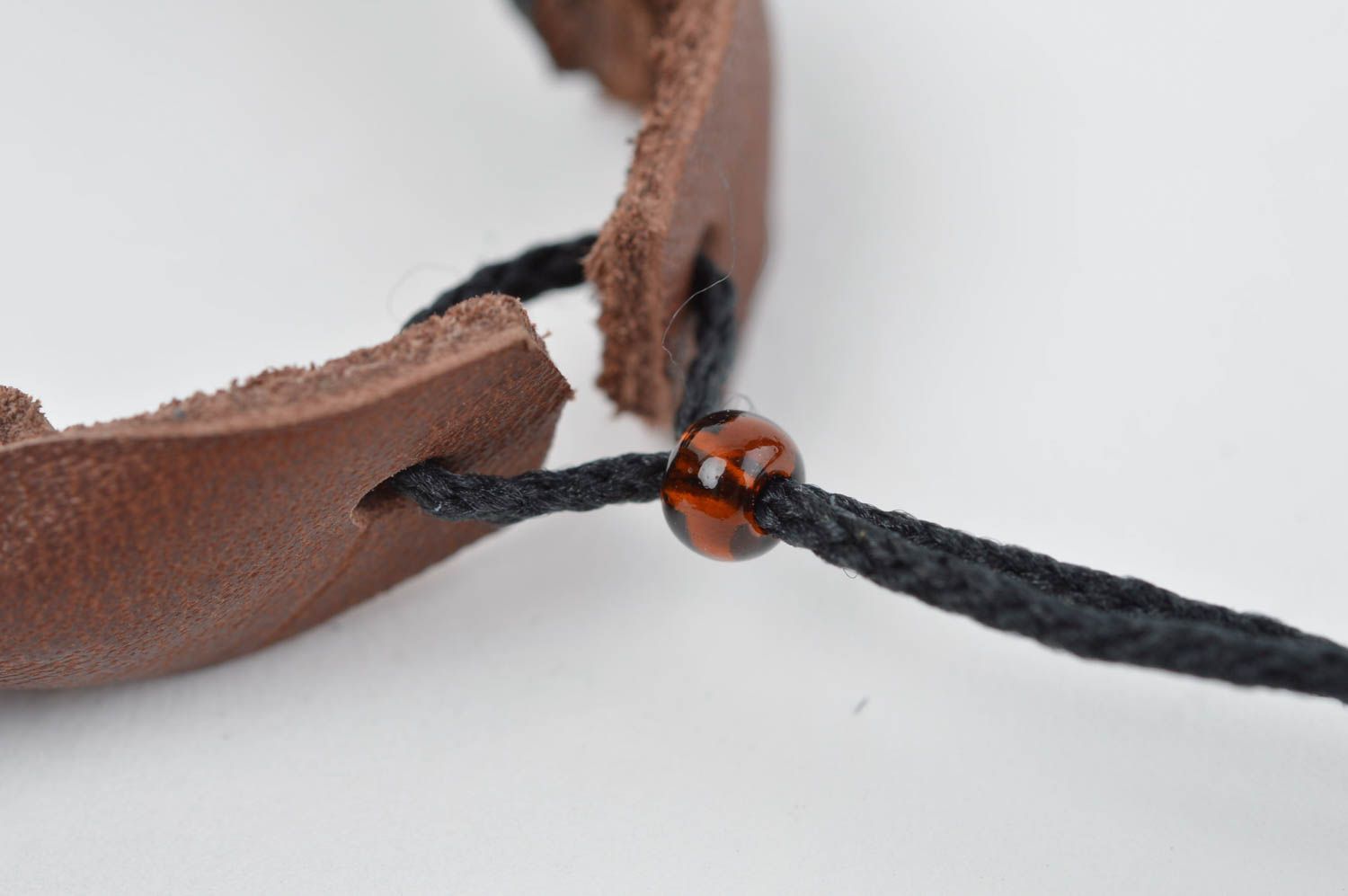 Handmade brown leather bracelet unusual designer bracelet wrist jewelry photo 4