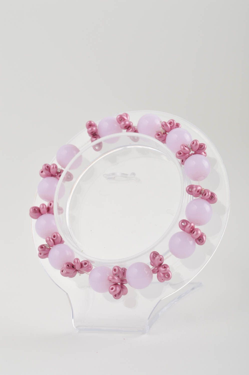 Браслет из бусин украшение ручной работы детский браслет розовый красивый фото 3