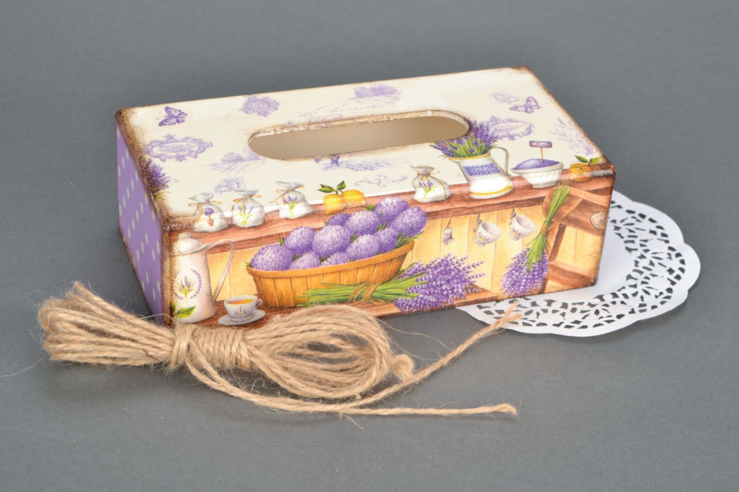 Dekorative Serviettenbox Decoupage Lavendel foto 1