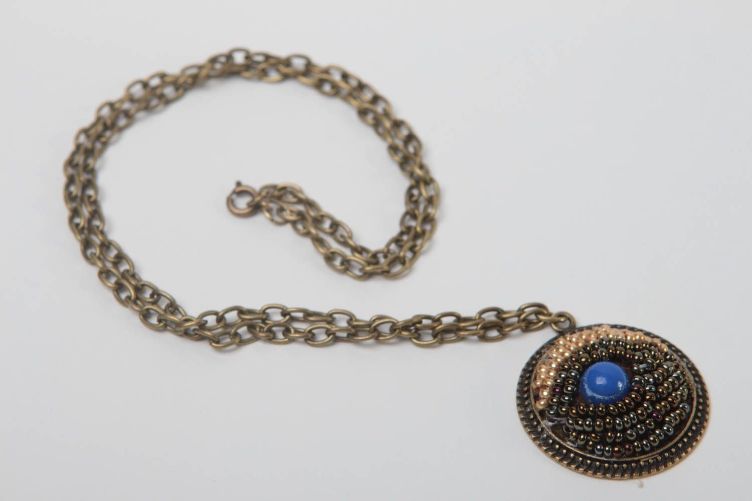 Seed beaded jewelry handmade vintage pendant designer women accessory present photo 4