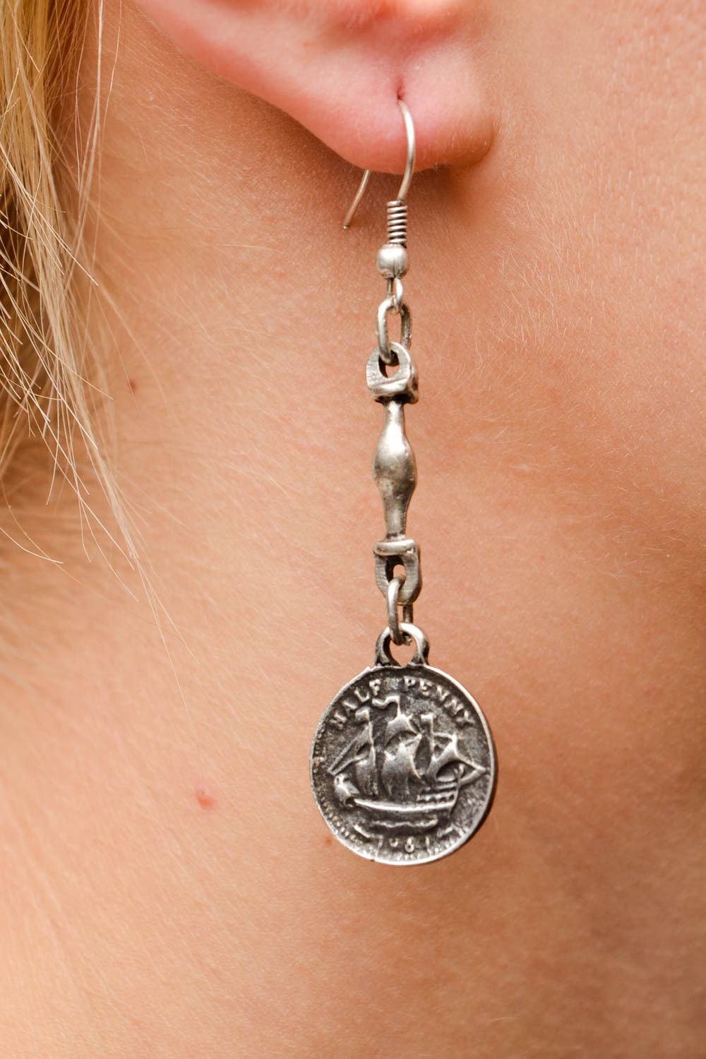 Boucles d'oreilles métal Bijou fait main pièces de monnaie Cadeau pour femme photo 2
