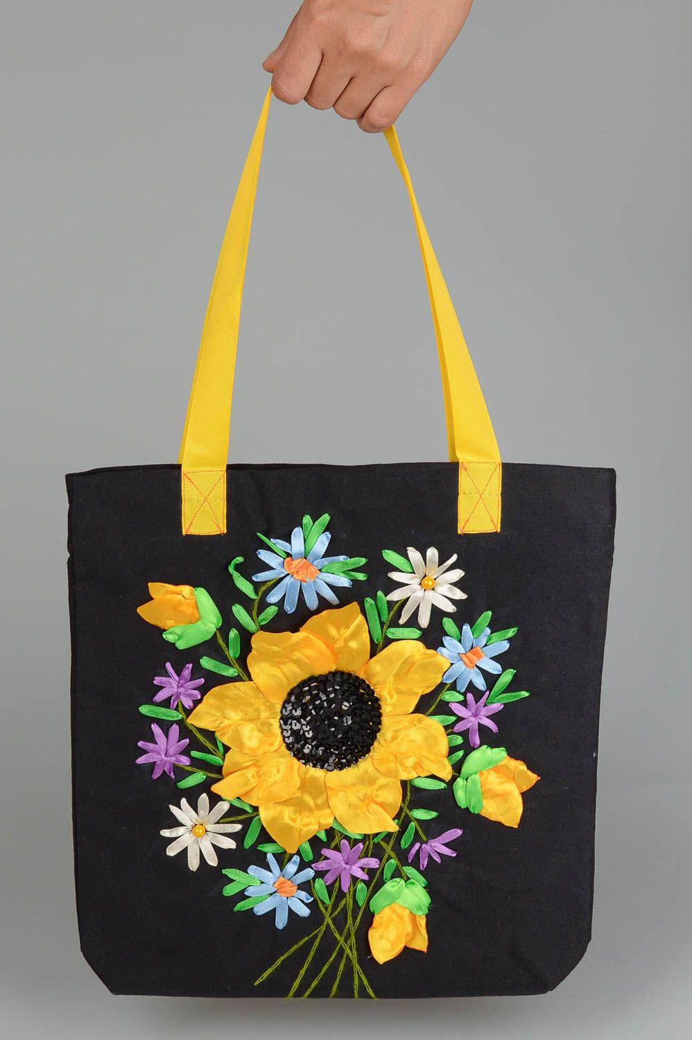 Bolso grande con girasol bonito accesorio de mujer artesanal regalo original foto 5