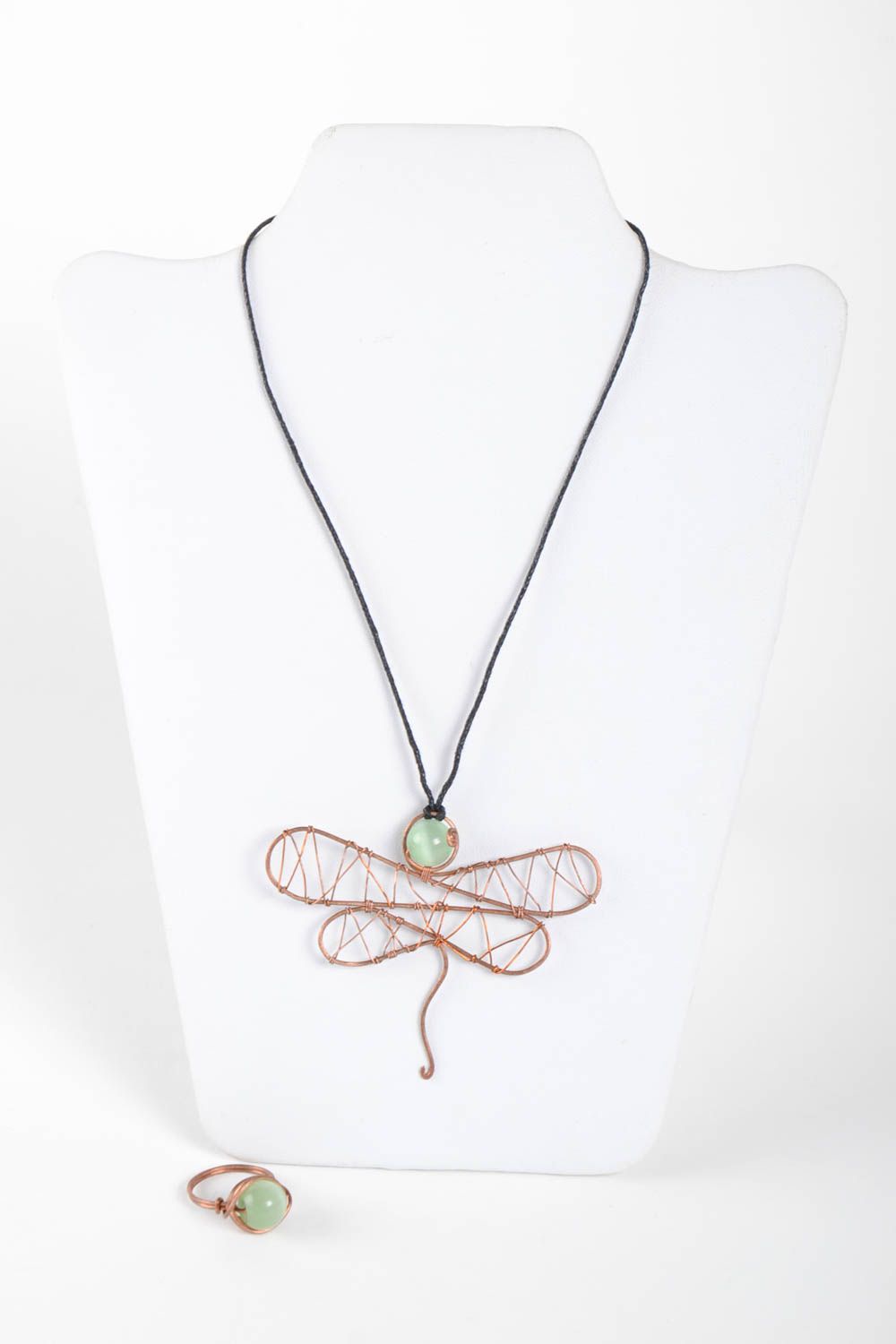 Unusual handmade metal ring metal pendant wire wrap ideas costume jewelry set photo 2