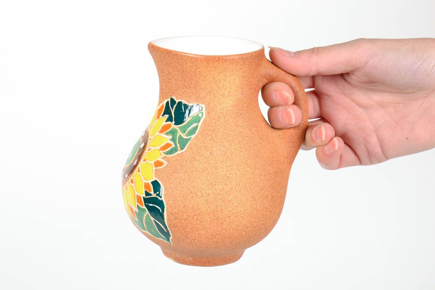Keramik Krug mit Sonnenblume foto 2