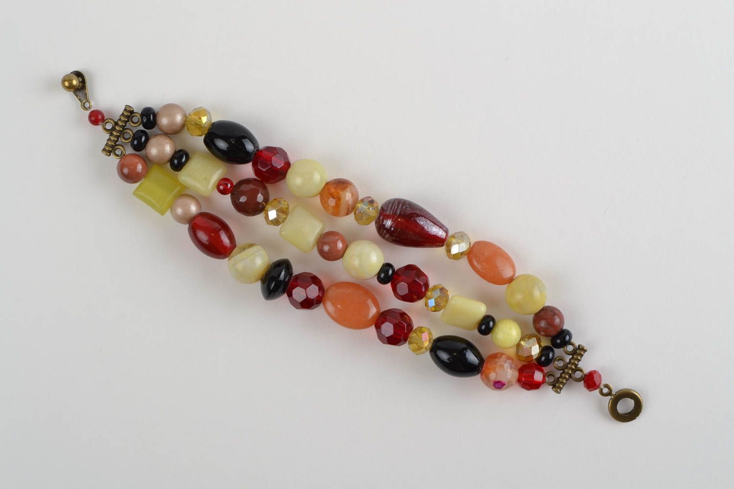 Handmade designer colorful bright wide wrist bracelet with natural stones beads photo 3