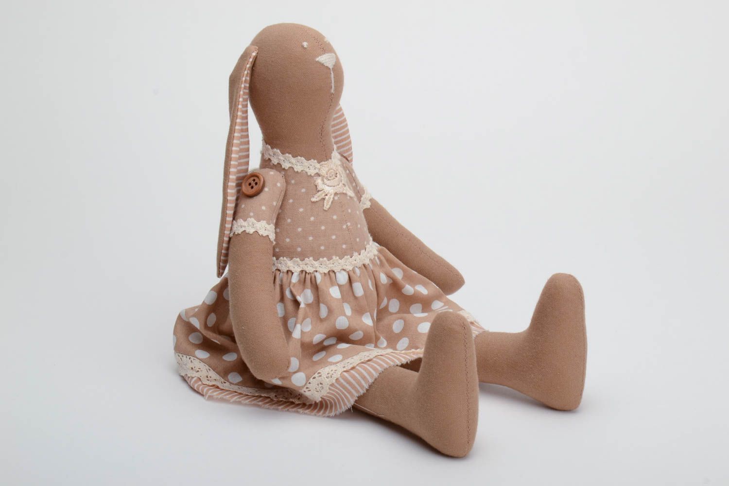 Мягкая кукла ручной работы из хлопка для декора дома или в подарок ребенку Зайка фото 2
