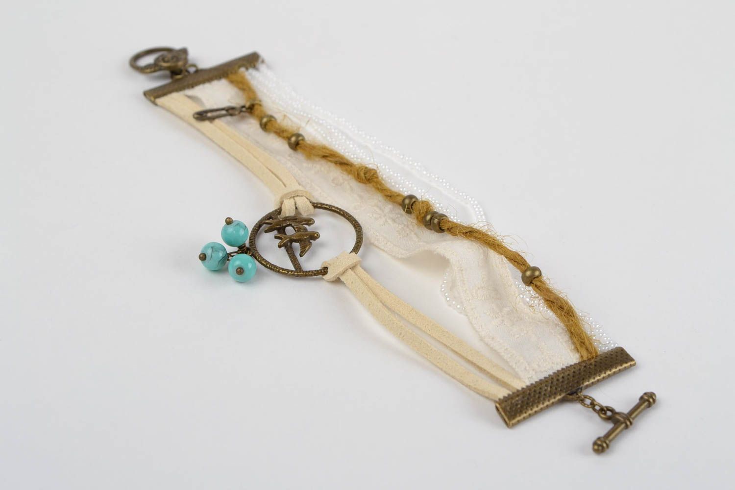 Pulsera de algodón hecha a mano clara accesorio para mujeres regalo original foto 3