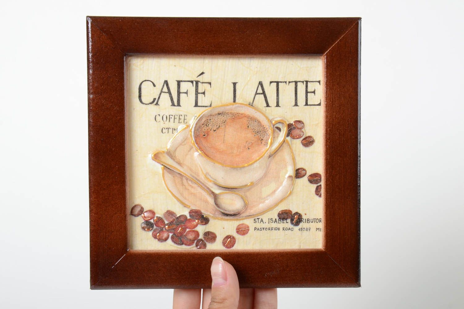 Декор для дома ручной работы панно декупаж картина в раме Чашка с кофе фото 5