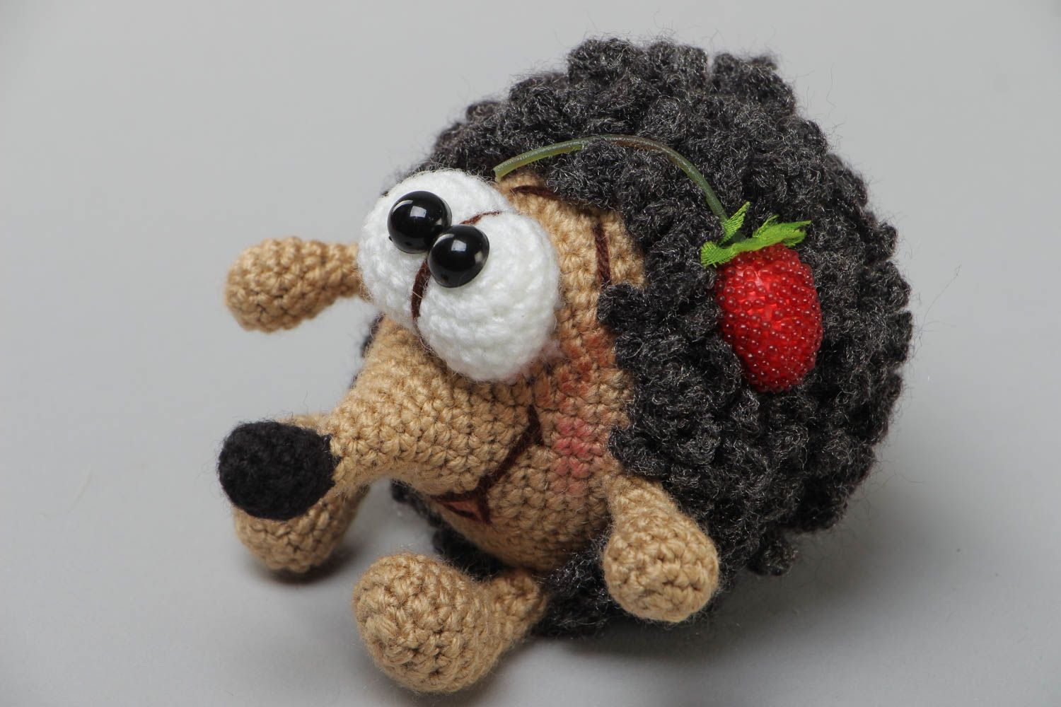 Handmade crocheted acrylic toy brown cute hedgehog present for children photo 2