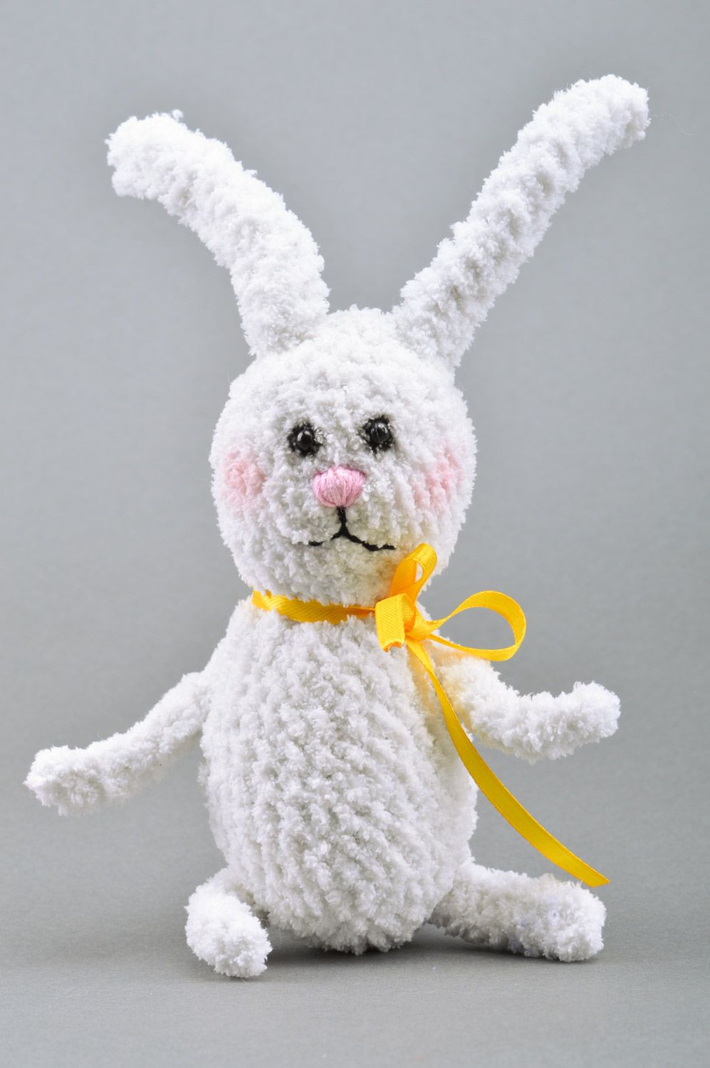 Beautiful handmade soft crochet toy hare of white color for children photo 2