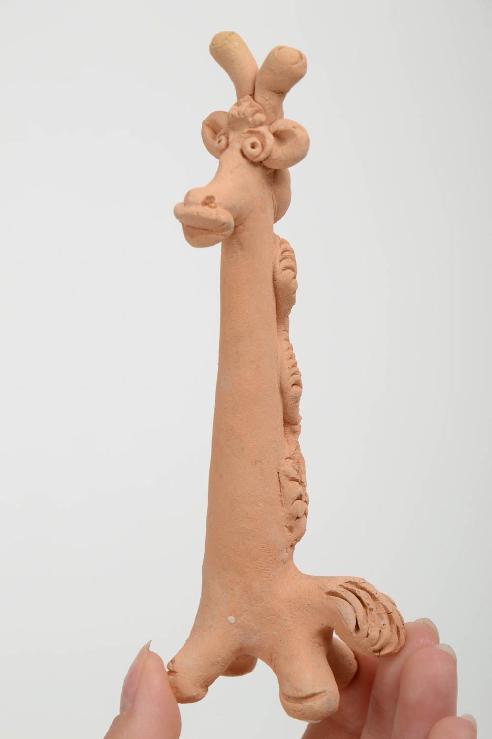 Small handmade decorative clay statuette of giraffe funny souvenir photo 5