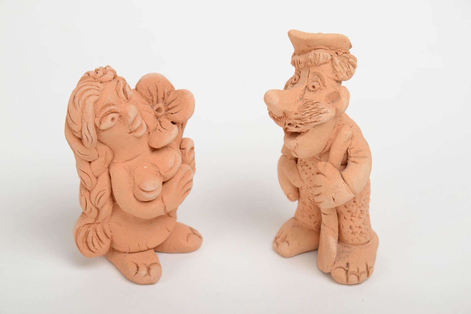 Set of 2 handmade funny small designer ceramic figurines Couple photo 2