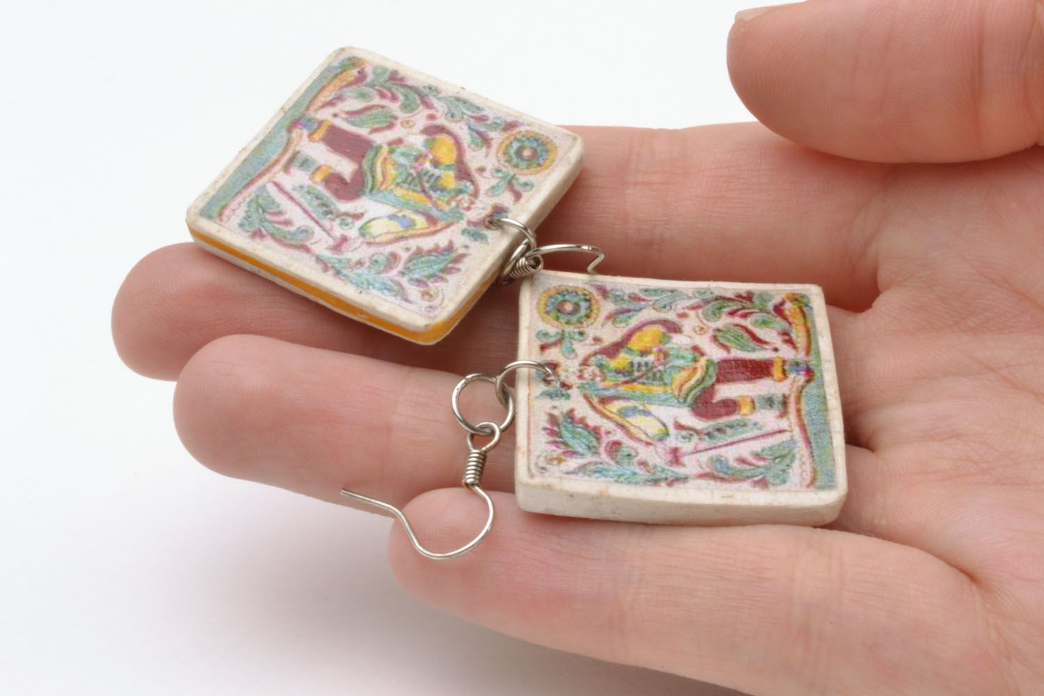 Square polymer clay earrings photo 2