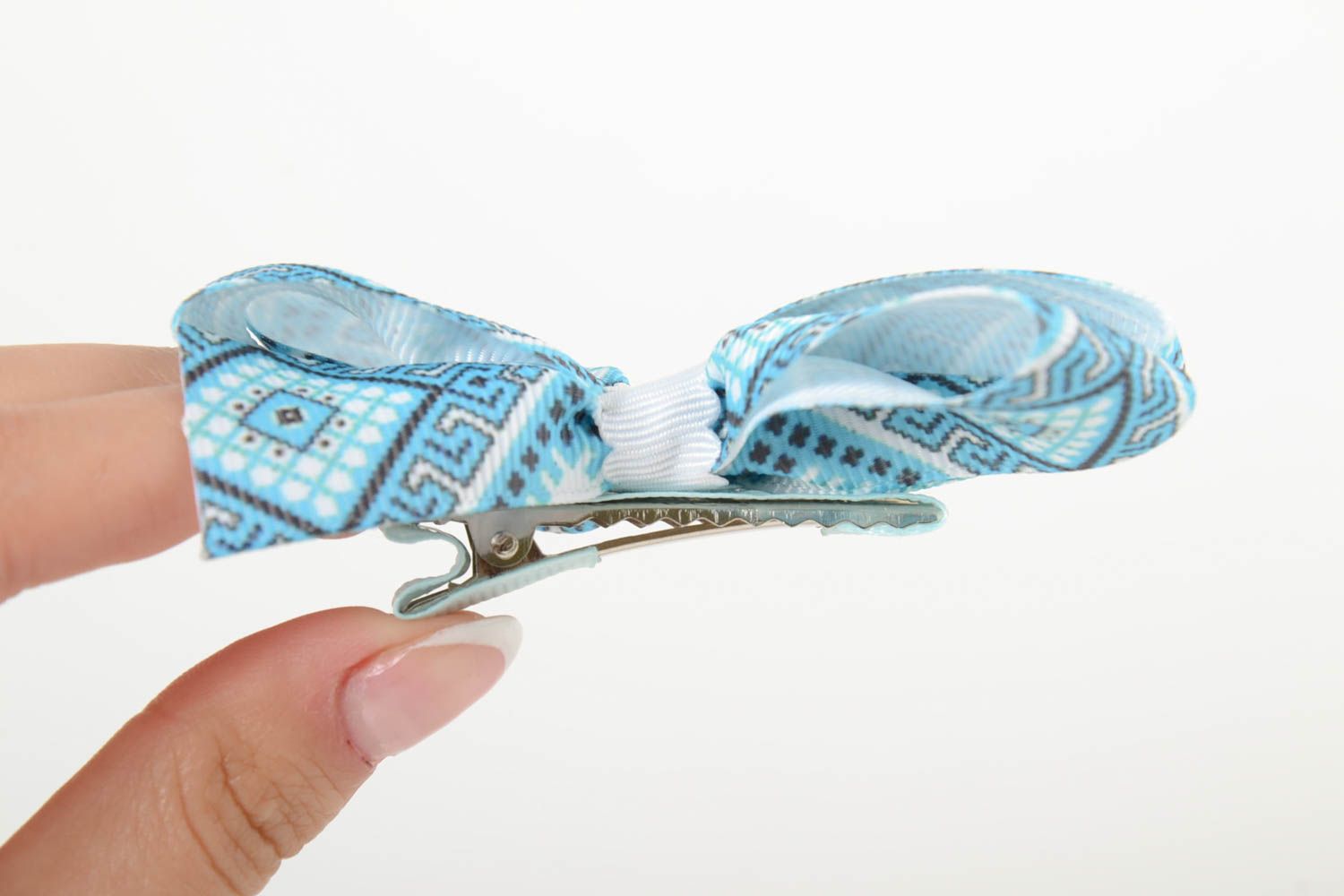Rep ribbon hair clip in blue color for baby small handmade baby barrette  photo 5
